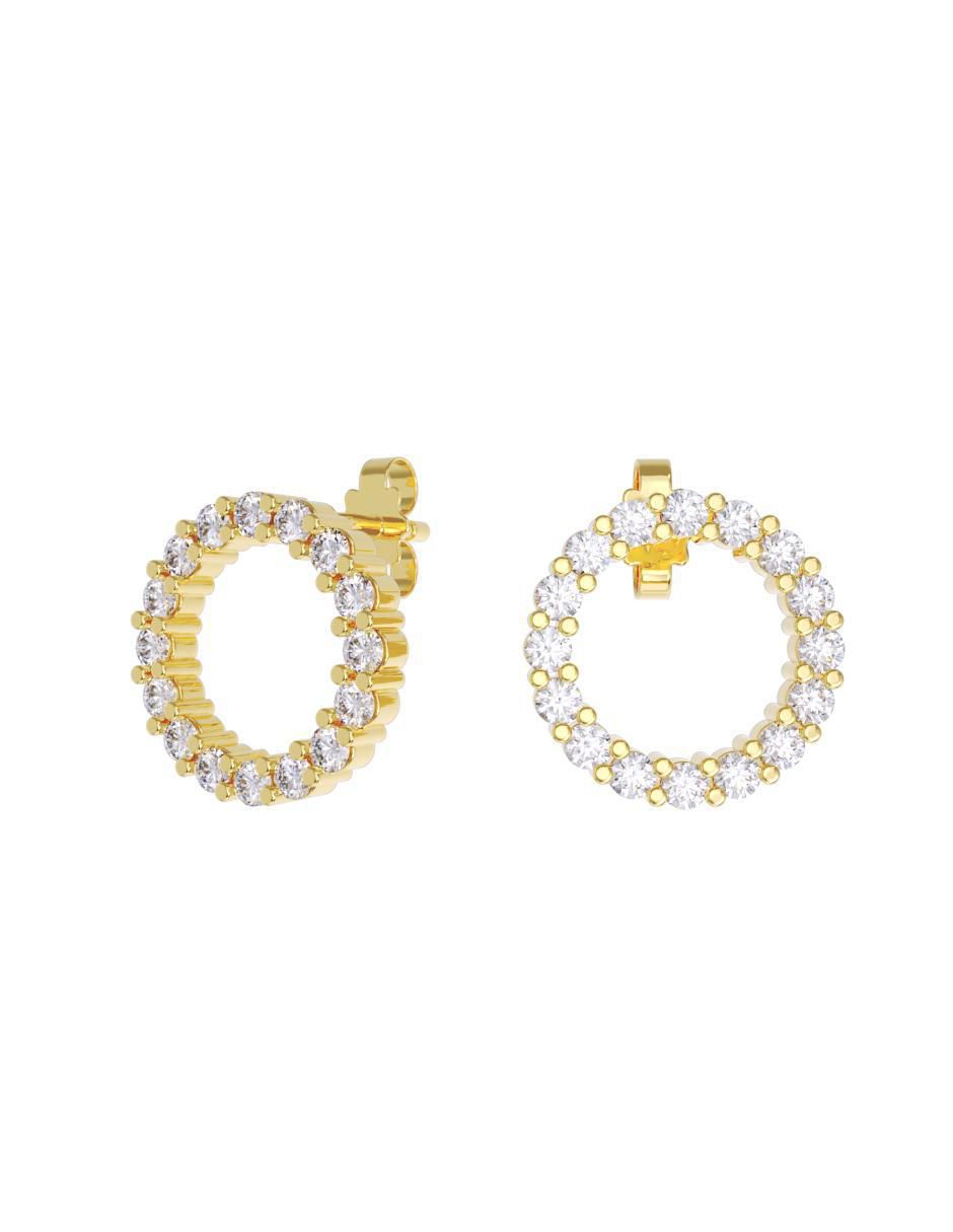 Set de aretes redondos de oro 14 K con acabado pulido zirconia Set de aretes redondos de oro 14 K con acabado pulido zirconia