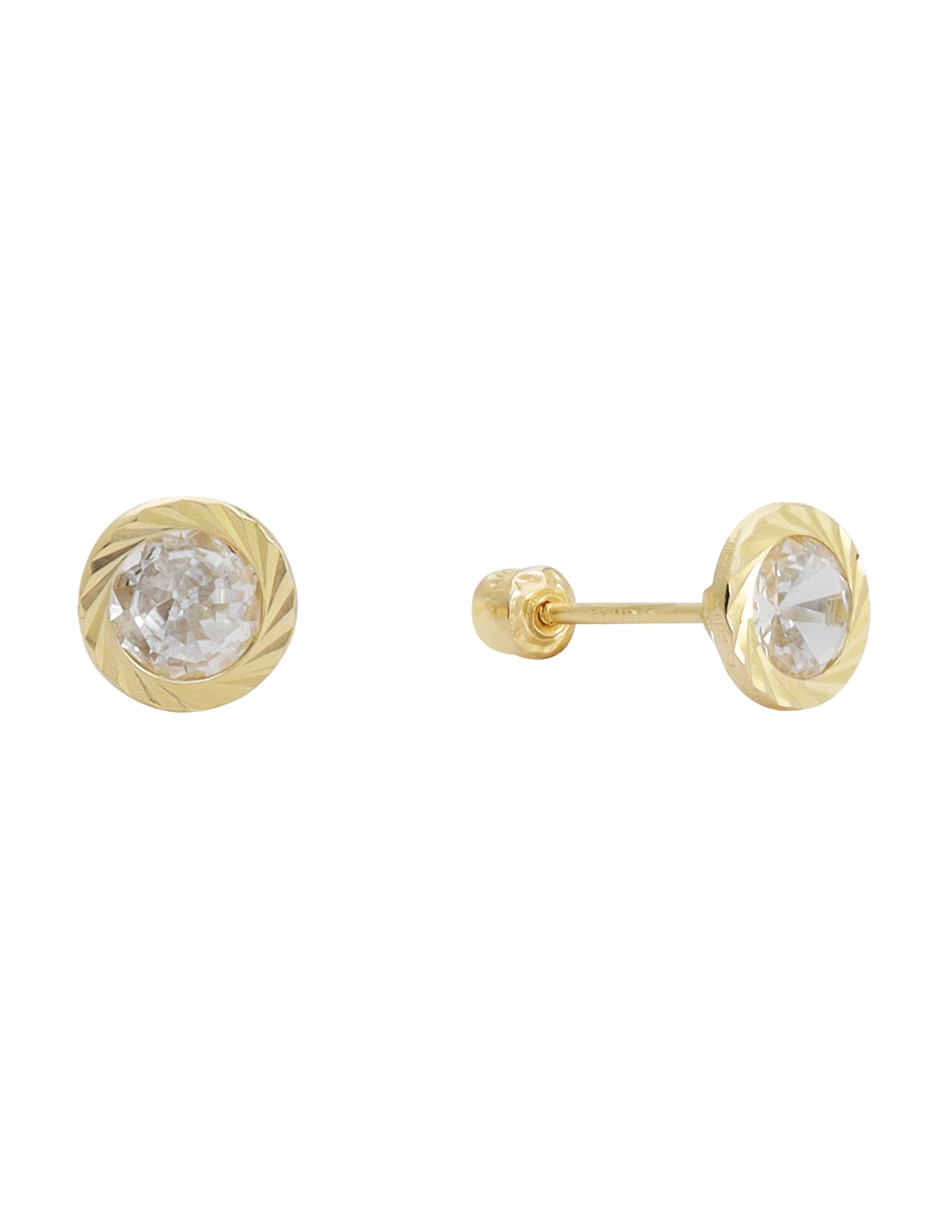 Broqueles circulares de oro 14 K con acabado diamantado zirconia 3