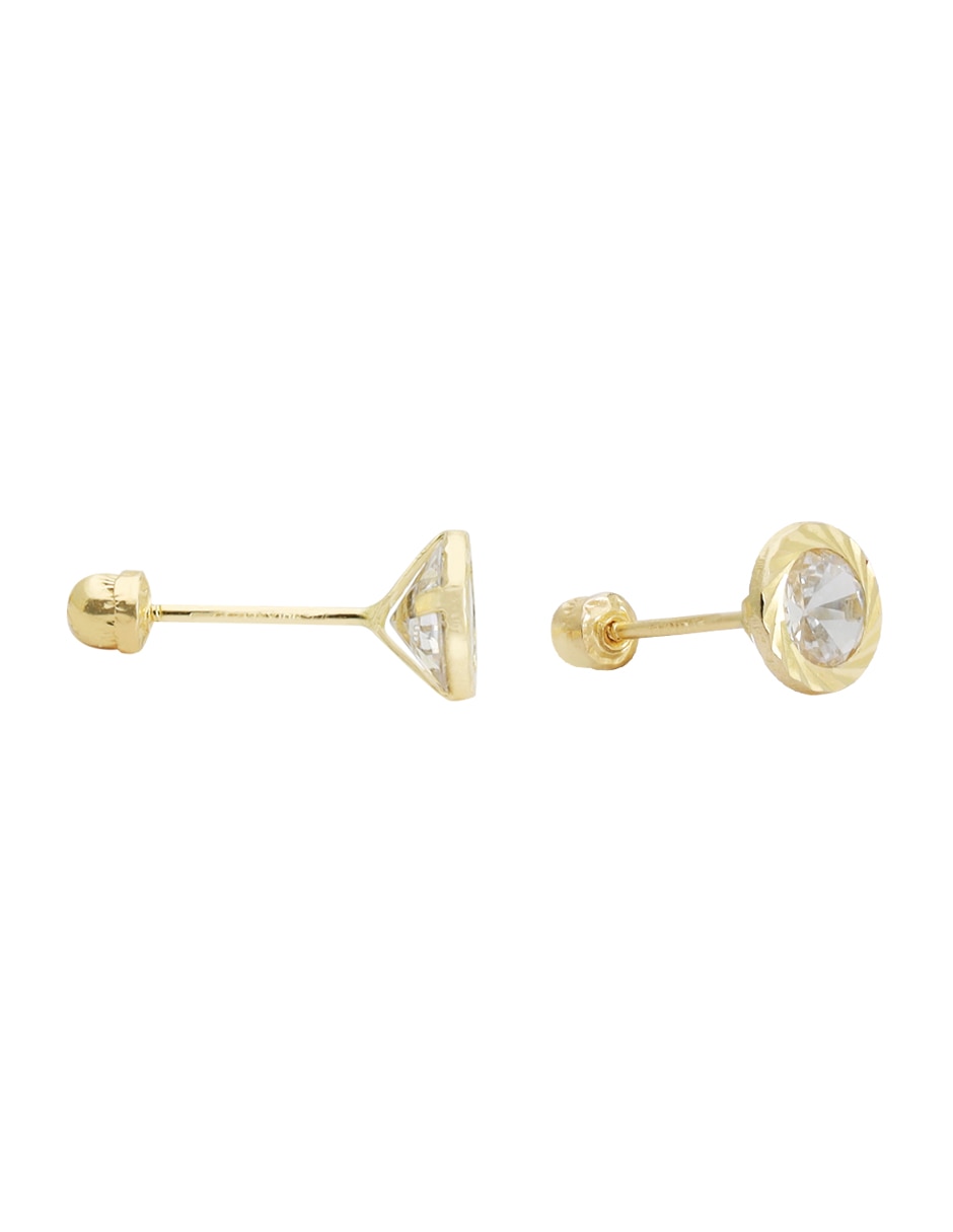 Broqueles circulares de oro 14 K con acabado diamantado zirconia