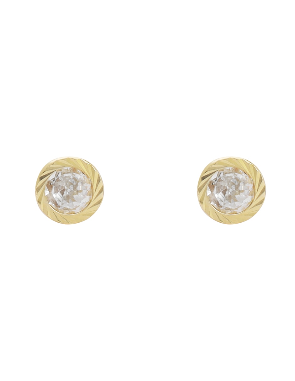 Broqueles circulares de oro 14 K con acabado diamantado zirconia 1