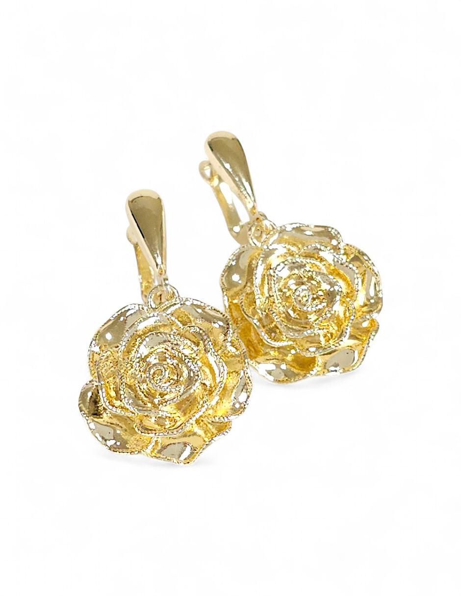 Collar, pulsera, anillo y aretes de flor 18 k 10