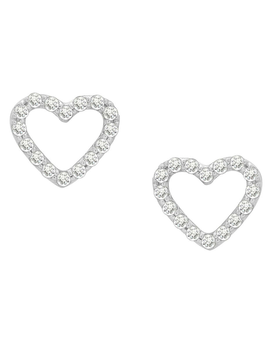 Broqueles de corazón Mjj Brilliant Inc de oro blanco 14 K con acabado pavé diamante