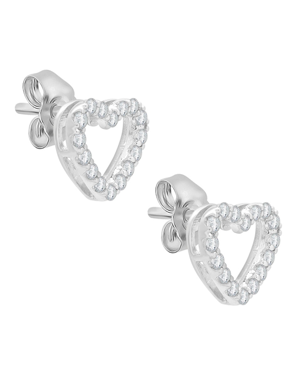 Broqueles de corazón Mjj Brilliant Inc de oro blanco 14 K con acabado pavé diamante