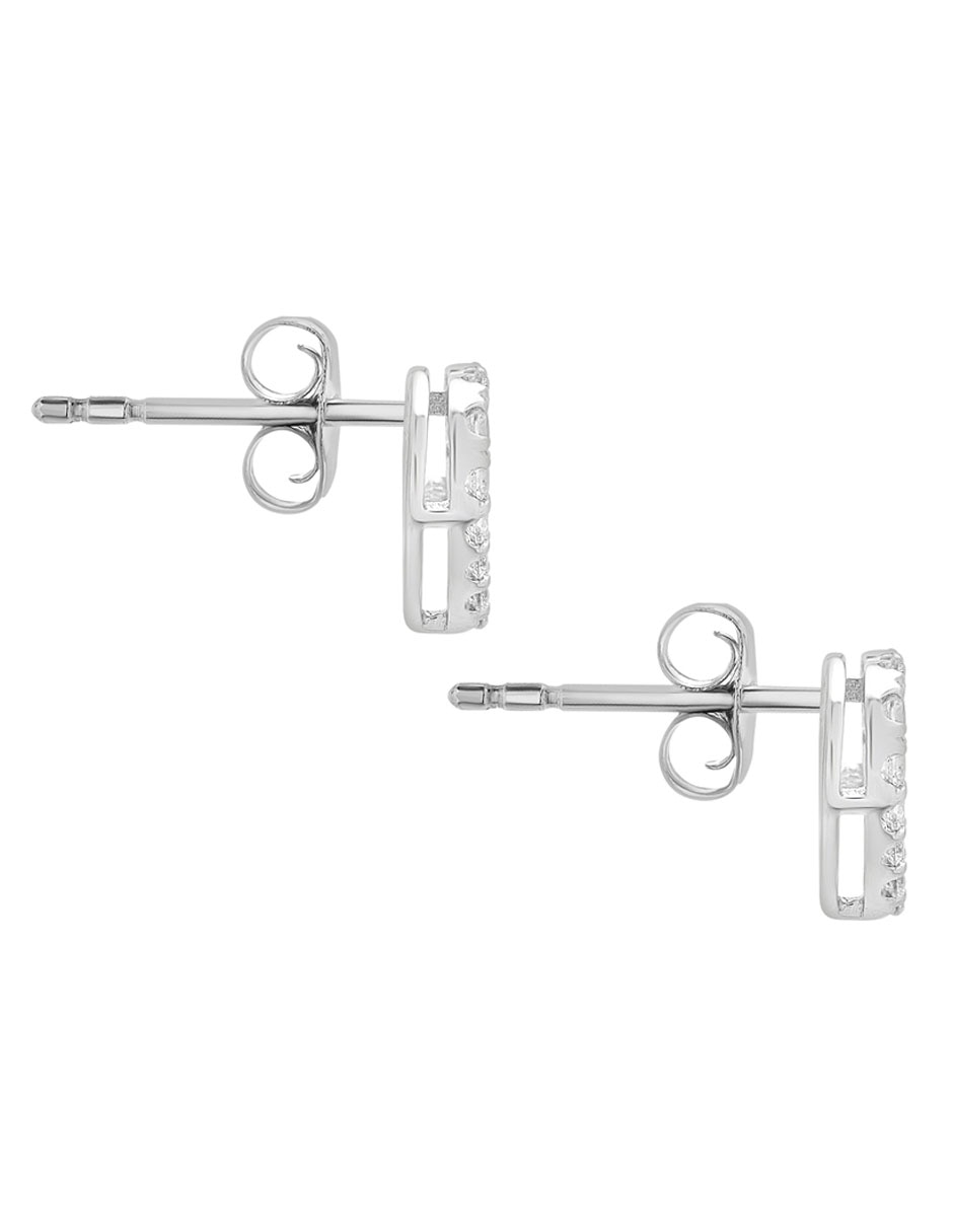 Broqueles de corazón Mjj Brilliant Inc de oro blanco 14 K con acabado pavé diamante