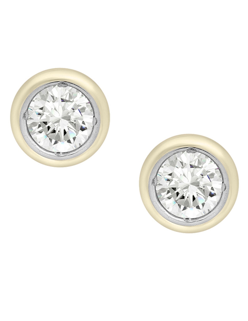 Broqueles redondos de oro 14 K con acabado brillante diamante 1