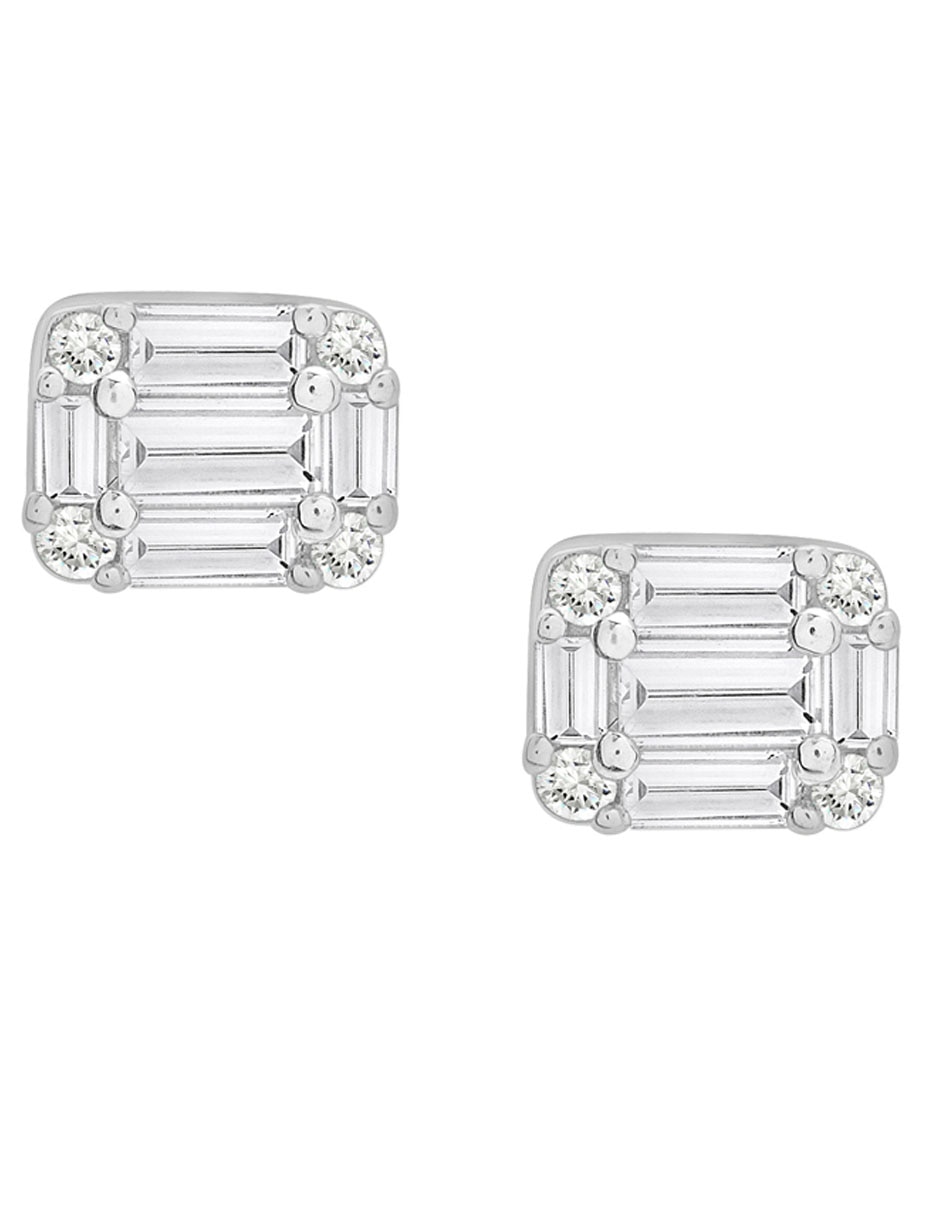 Broqueles rectangulares de oro blanco 14 K con acabado liso diamante 1