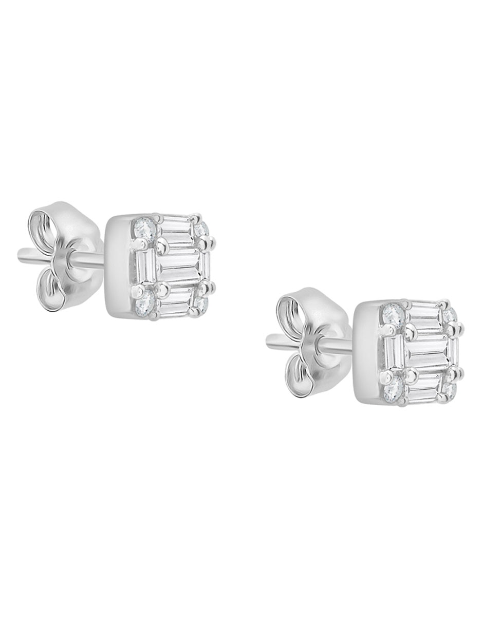 Broqueles rectangulares de oro blanco 14 K con acabado liso diamante 2
