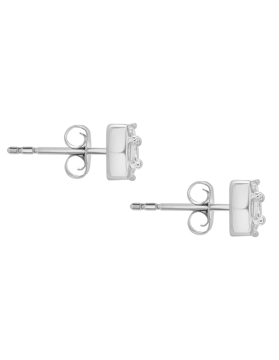 Broqueles rectangulares de oro blanco 14 K con acabado liso diamante 3