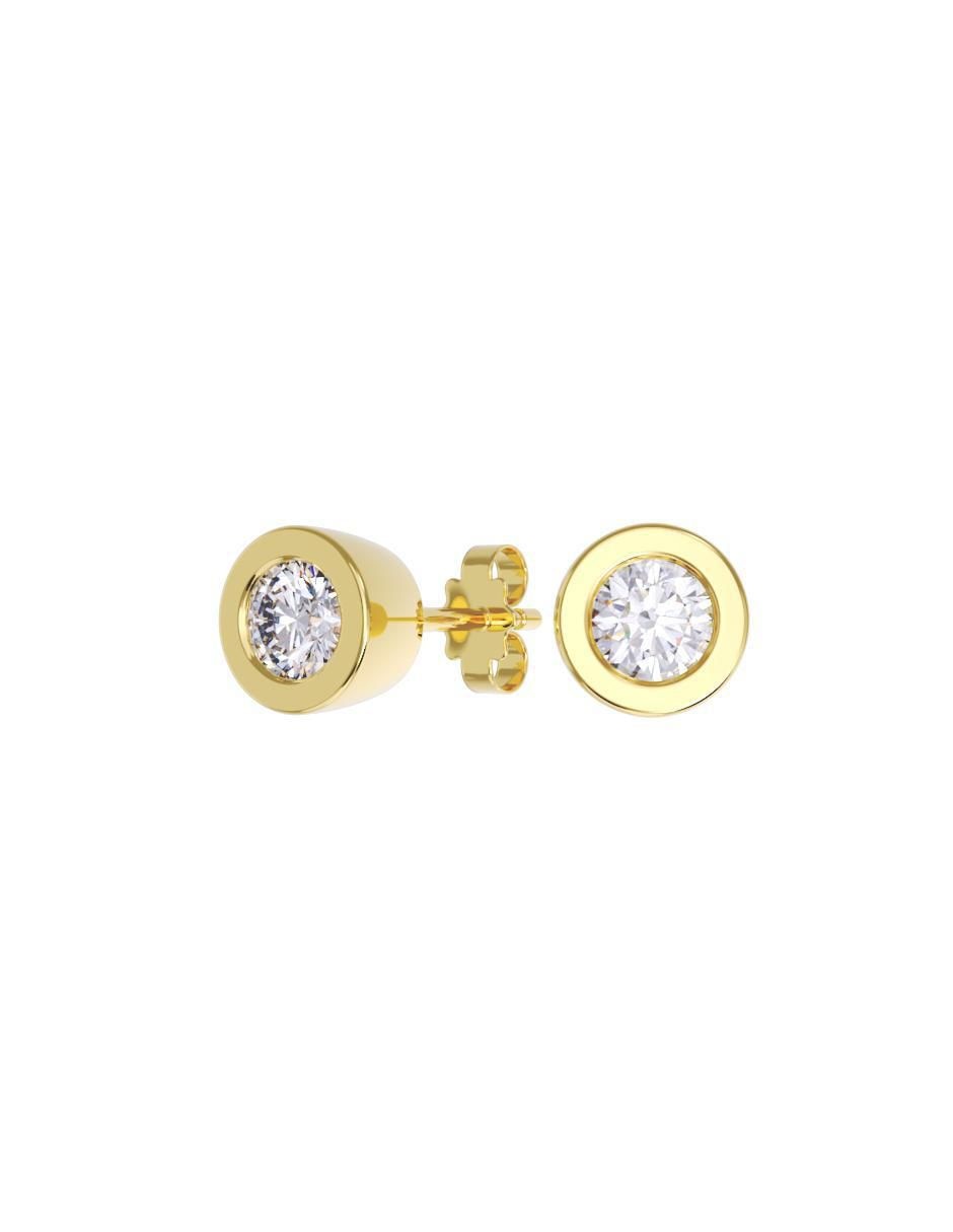 Set de aretes redondos de oro 10 K con acabado pulido zirconia Set de aretes redondos de oro 10 K con acabado pulido zirconia