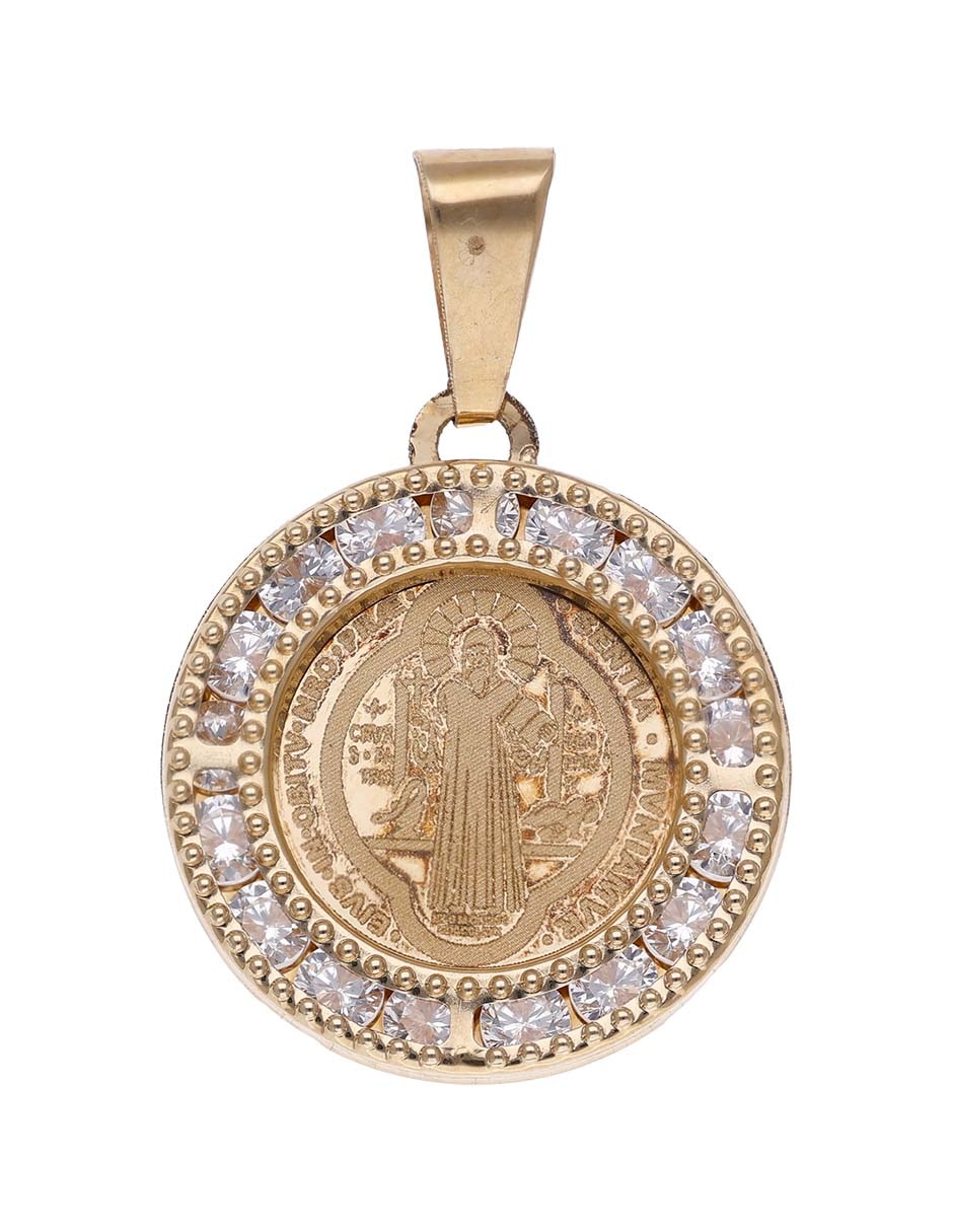 Medalla circular Fonelli de oro amarillo 14 K circonita