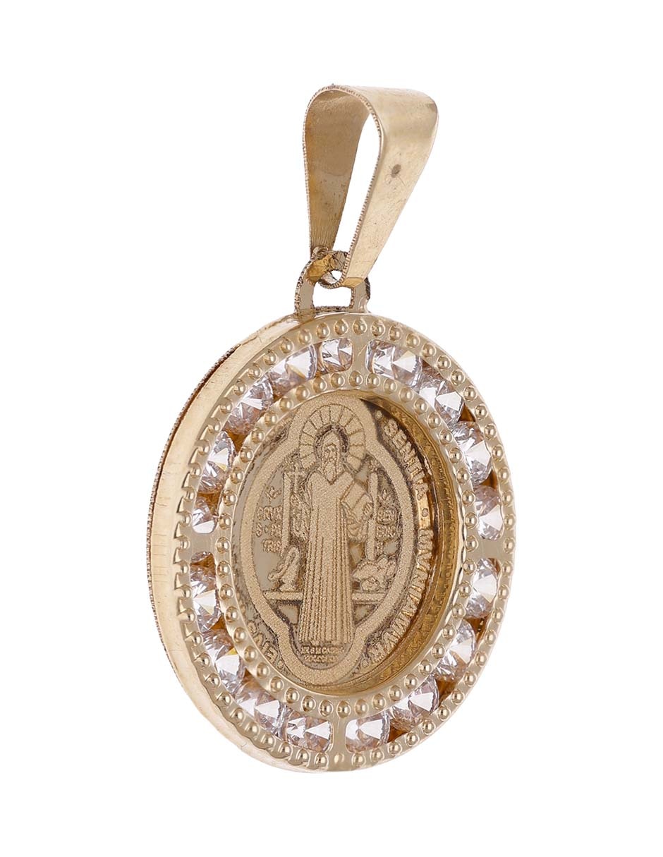 Medalla circular Fonelli de oro amarillo 14 K circonita