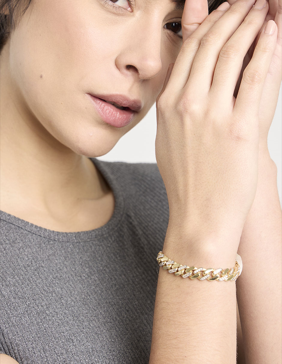 Pulsera de oro amarillo con circonita 14 k con acabado brillante