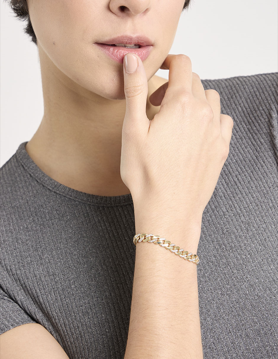 Pulsera de oro amarillo con circonita 14 k con acabado brillante