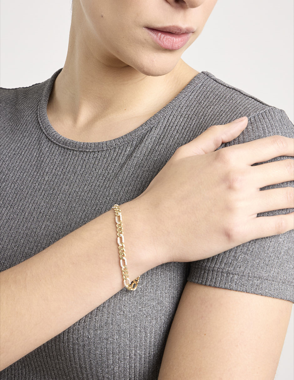 Pulsera de oro amarillo con circonita 14 k con acabado brillante