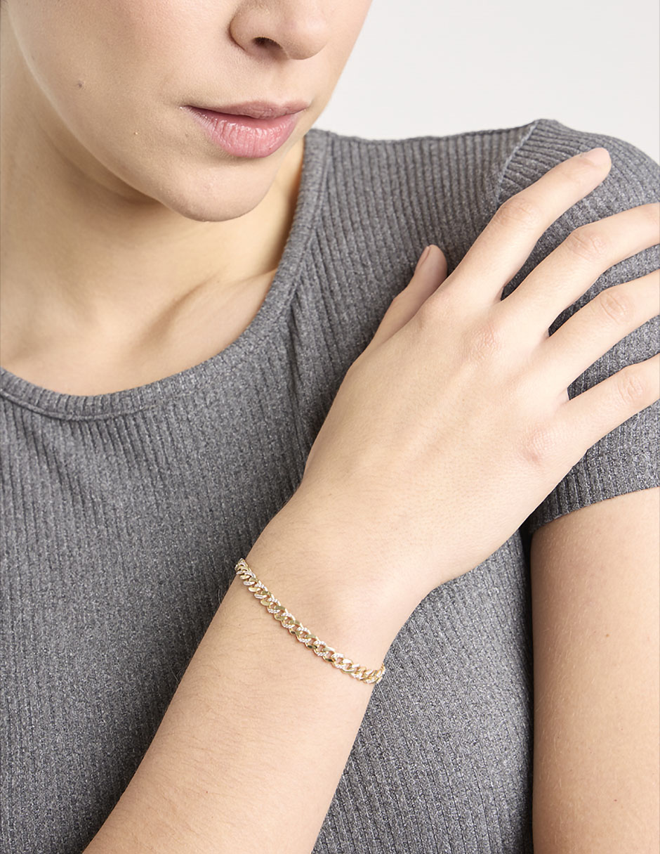 Pulsera de oro amarillo con circonita 14 k con acabado brillante