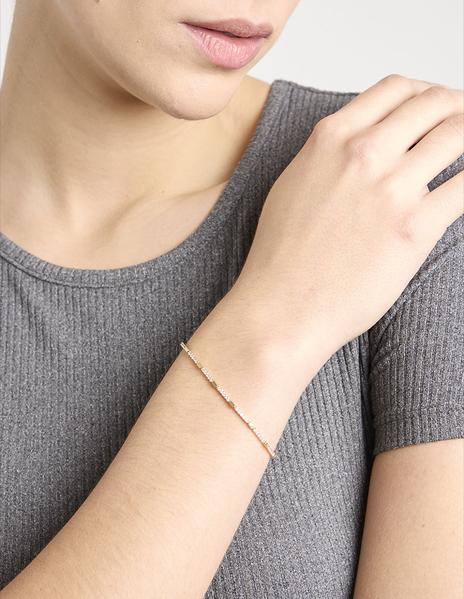 Pulsera de oro amarillo con circonita 14 k con acabado brillante