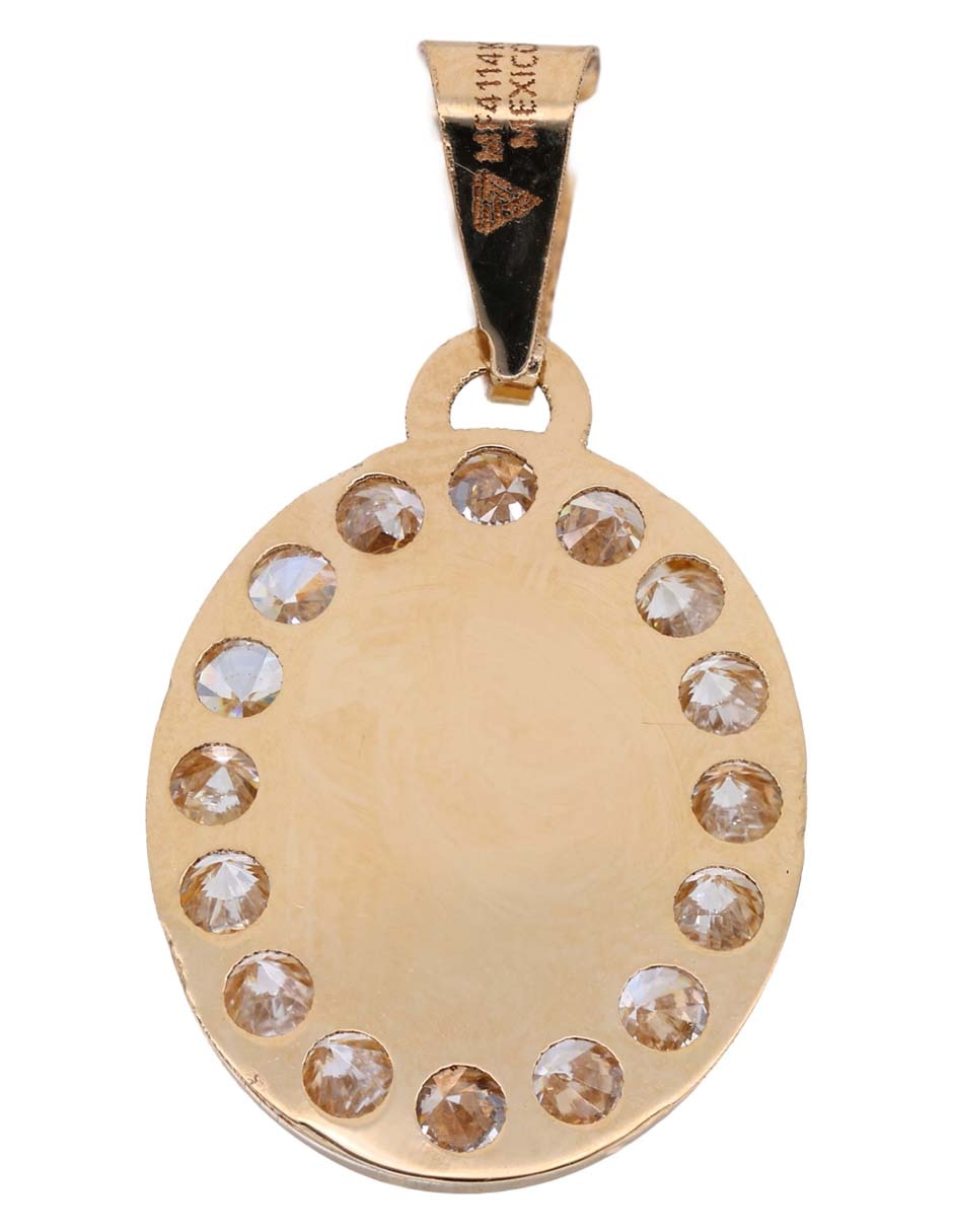 Dije ovalada de oro amarillo 14 K circonita