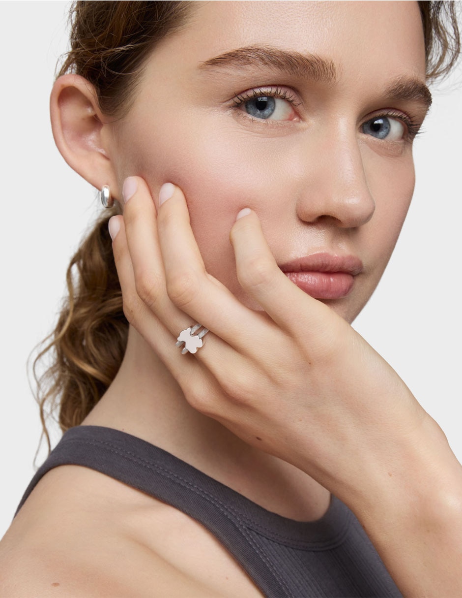 Anillo de oso Icon Mesh P 925 de plata brillante