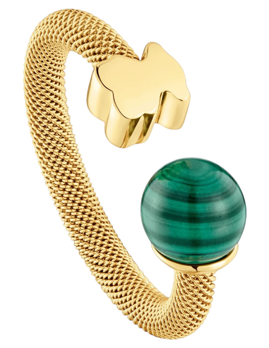 Anillo con gema de oso Icon Mesh malaquita brillante 2