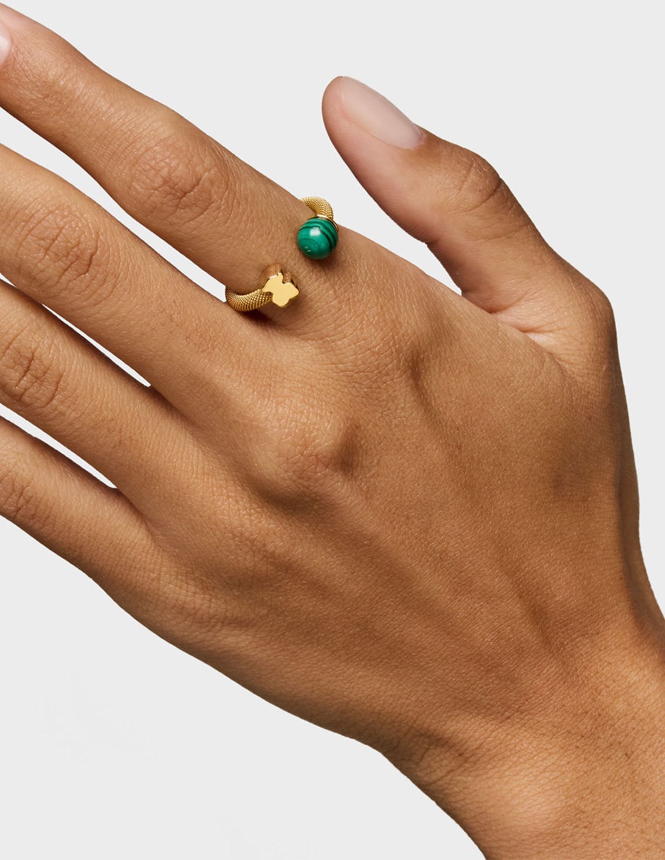 Anillo con gema de oso Icon Mesh malaquita brillante 6
