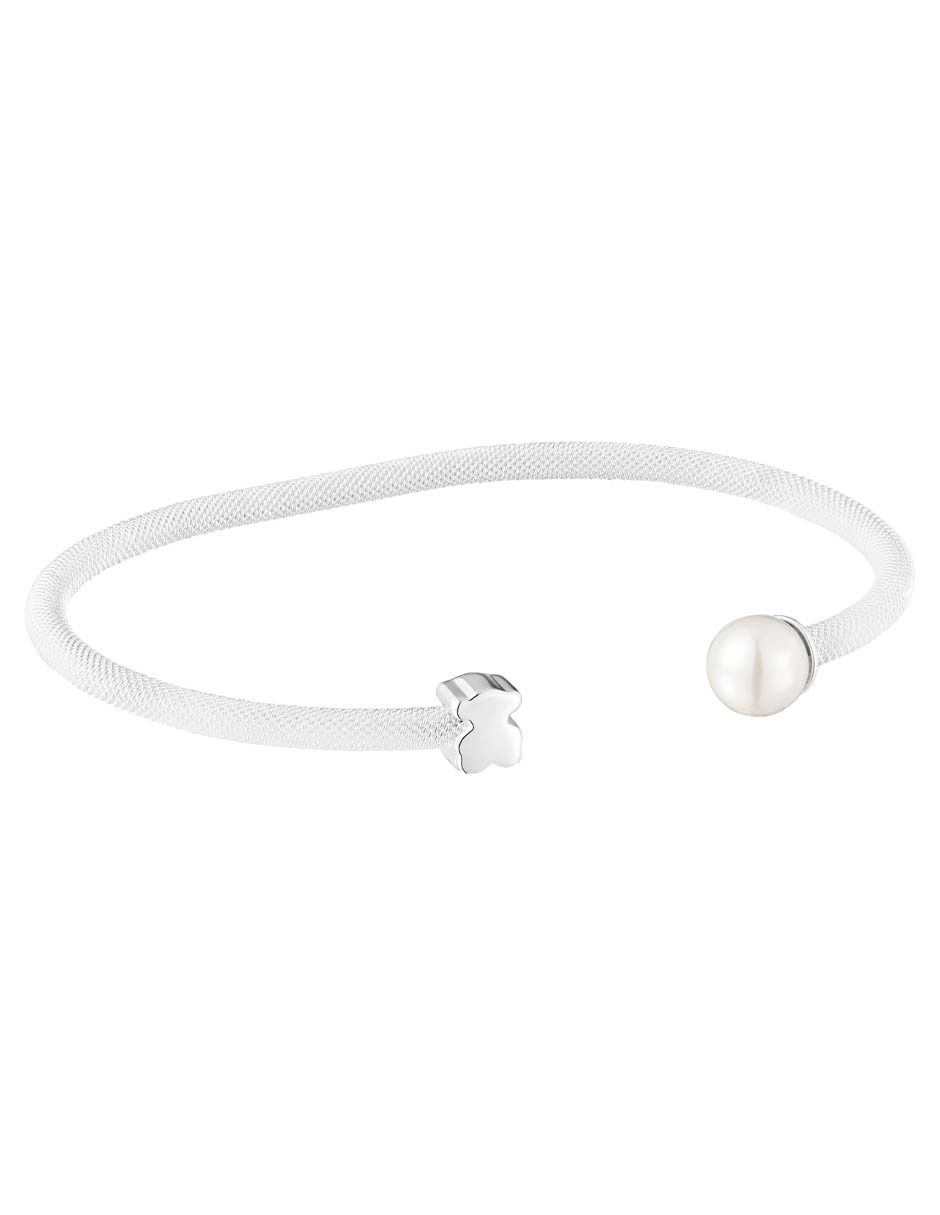 Pulsera de plata con perla de agua P 925 Icon Mesh acabado brillante