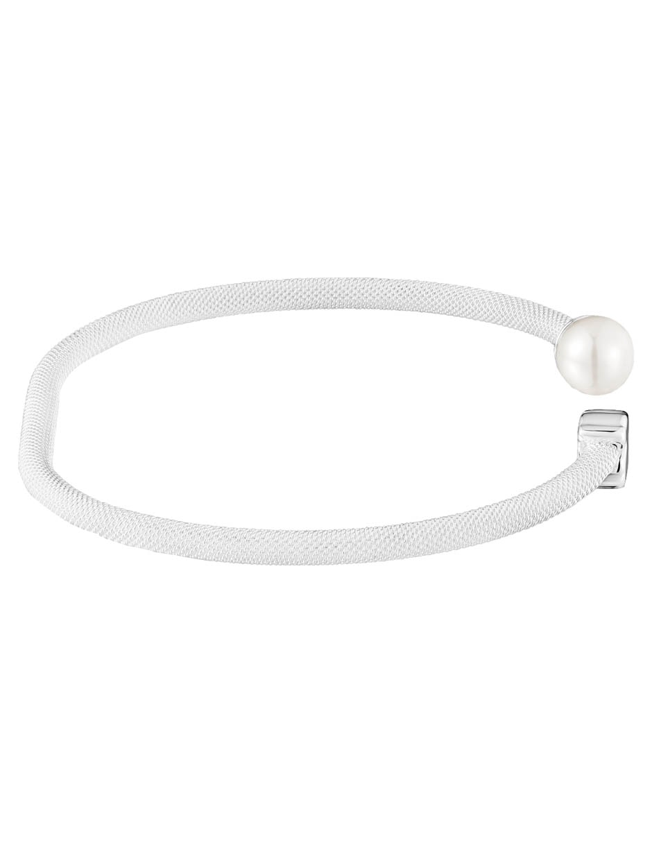 Pulsera de plata con perla de agua P 925 Icon Mesh acabado brillante 2