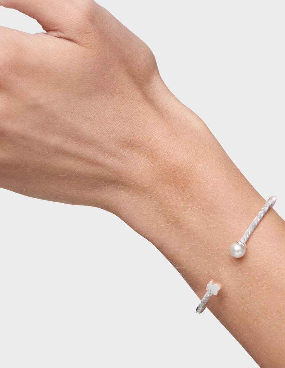Pulsera de plata con perla de agua P 925 Icon Mesh acabado brillante 6