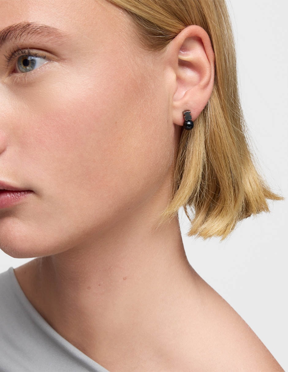Aretes cortos de oso Tous Icon Mesh de plata P 925 con acabado brillante Ojo de Halcón