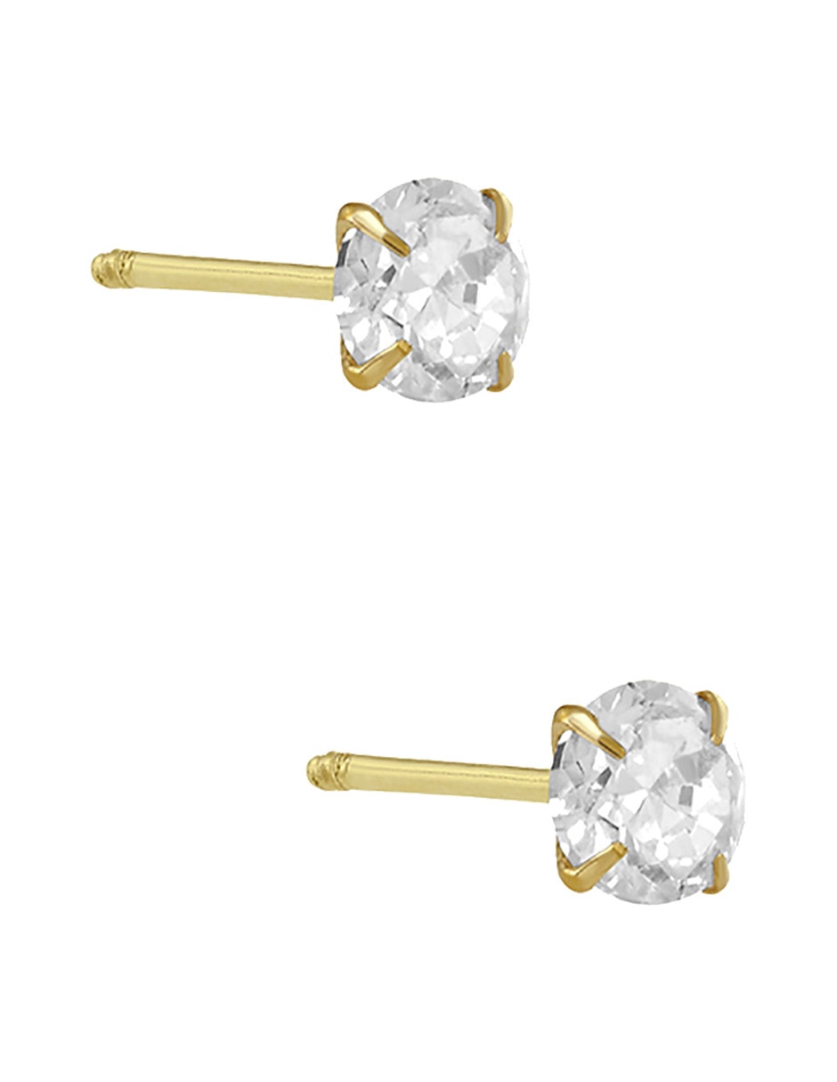 Broqueles redondos de oro amarillo 14 K con acabado pulido zirconia 3
