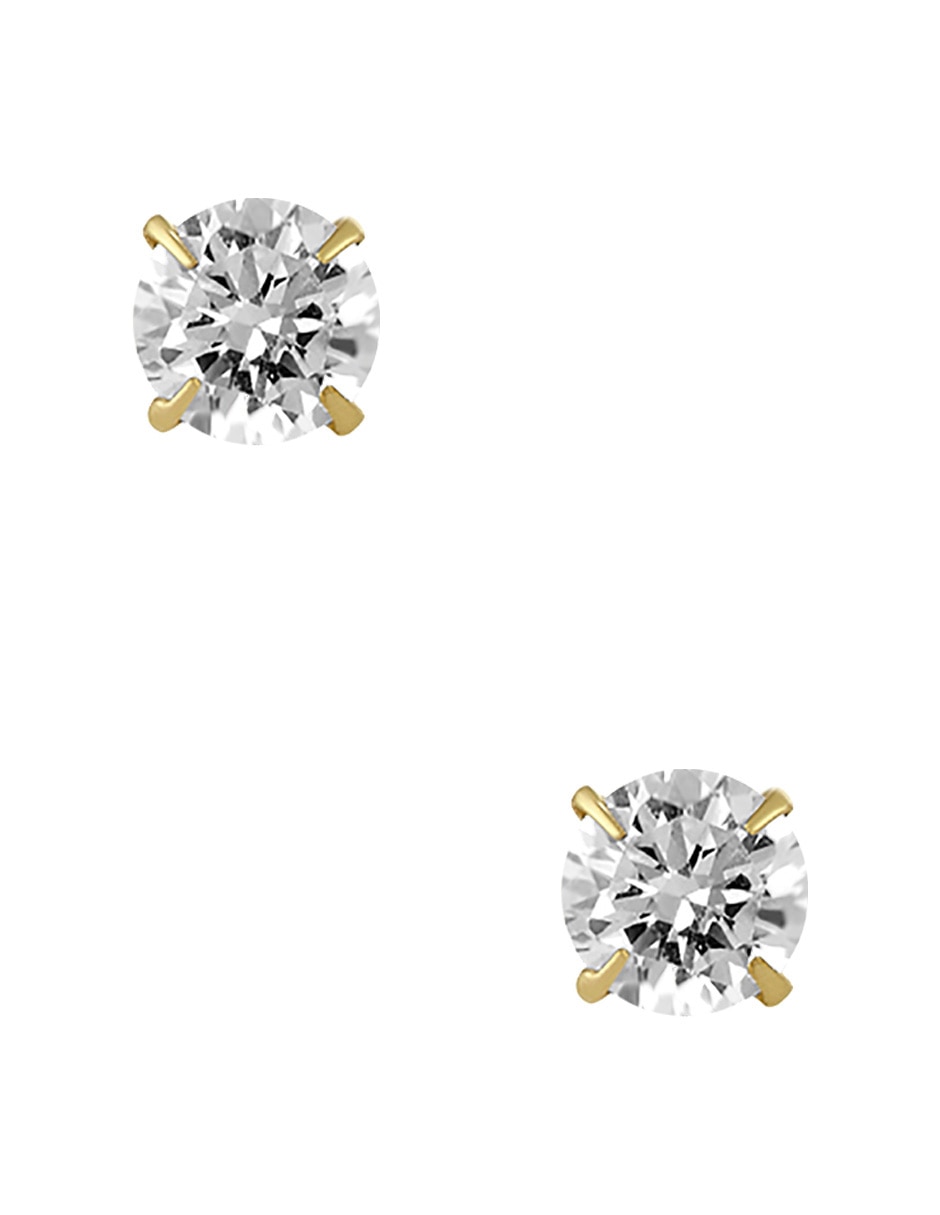 Broqueles redondos de oro amarillo 14 K con acabado pulido zirconia 1