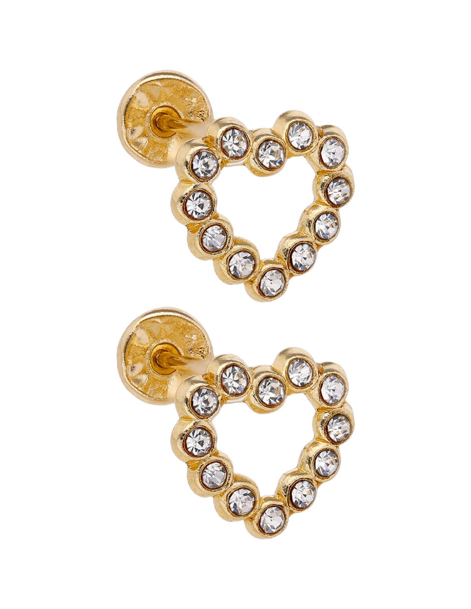 Broqueles de corazón de oro 14 K con acabado pavé 2