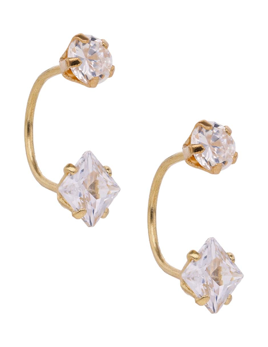 Broqueles Casal de oro 14 k con acabado liso zirconia