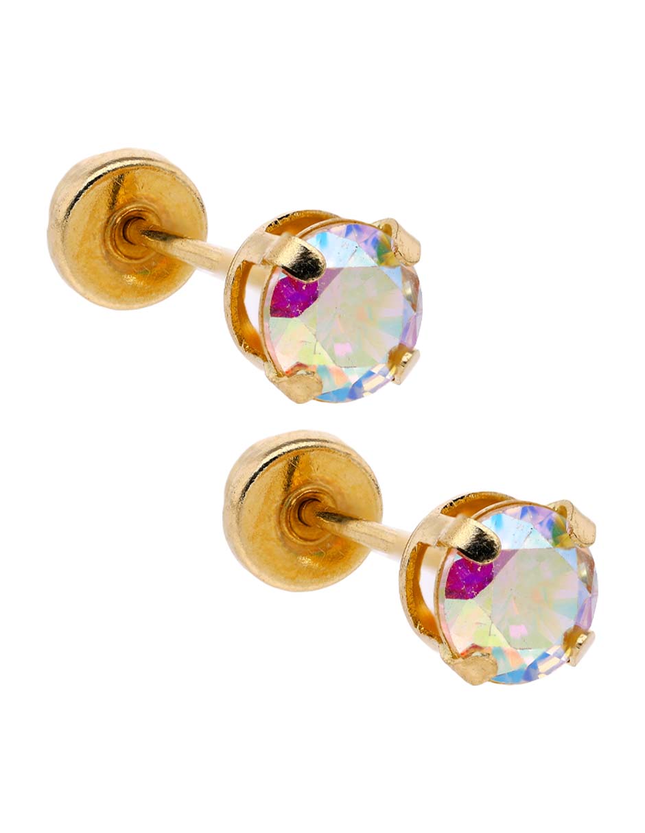 Broqueles de canasta Casal de oro 14 K con acabado brillante zirconia