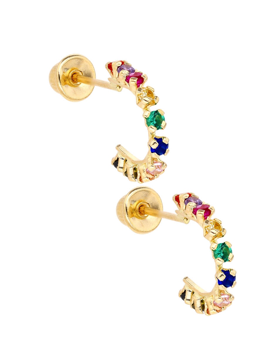 Broqueles Casal de oro 14 K con acabado pavé zirconia