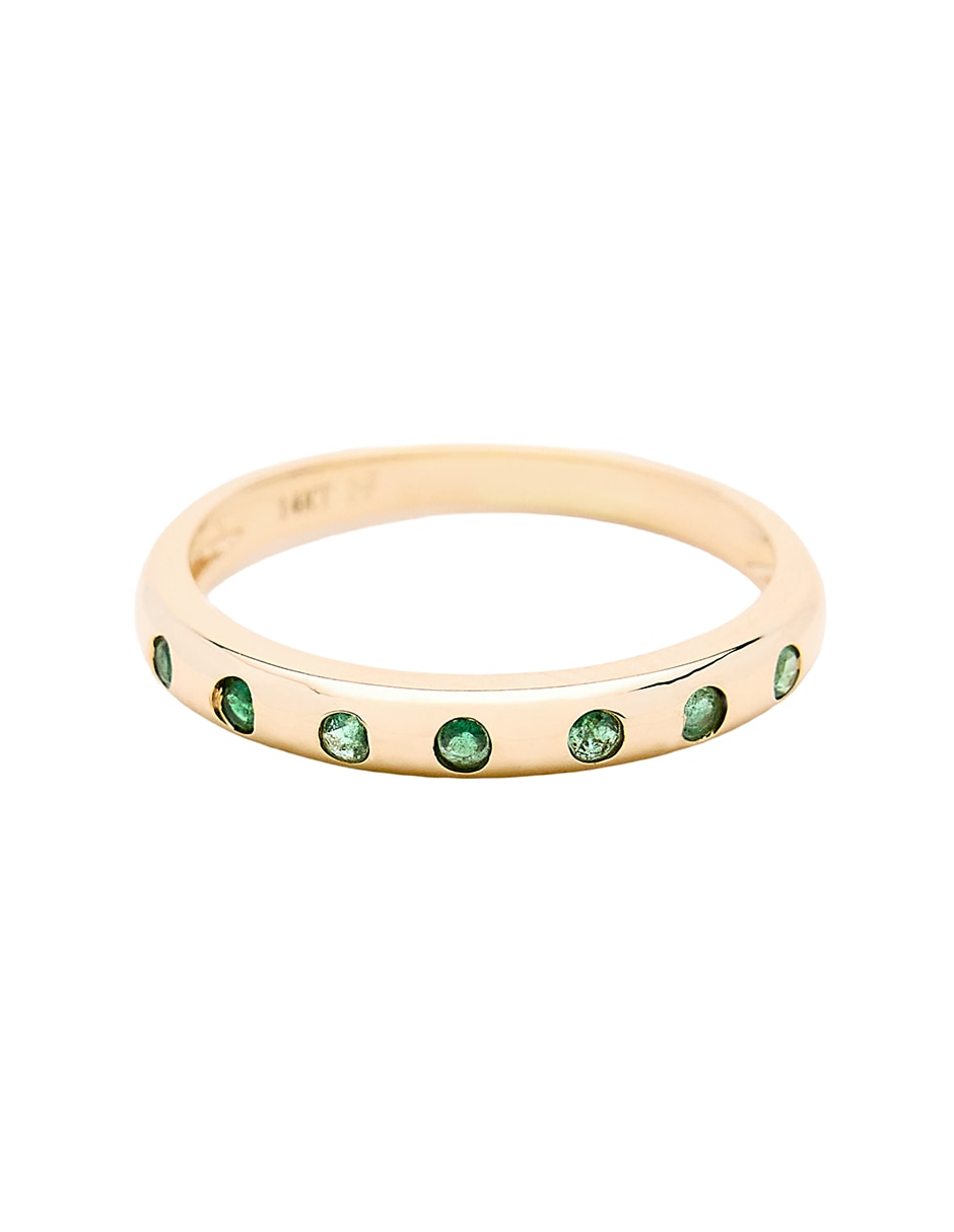 Anillo circular 14 k de oro amarillo esmeralda pulido