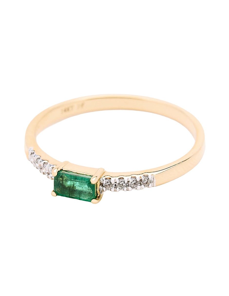 Anillo circular 14 k de oro amarillo esmeralda y diamante pulido 4