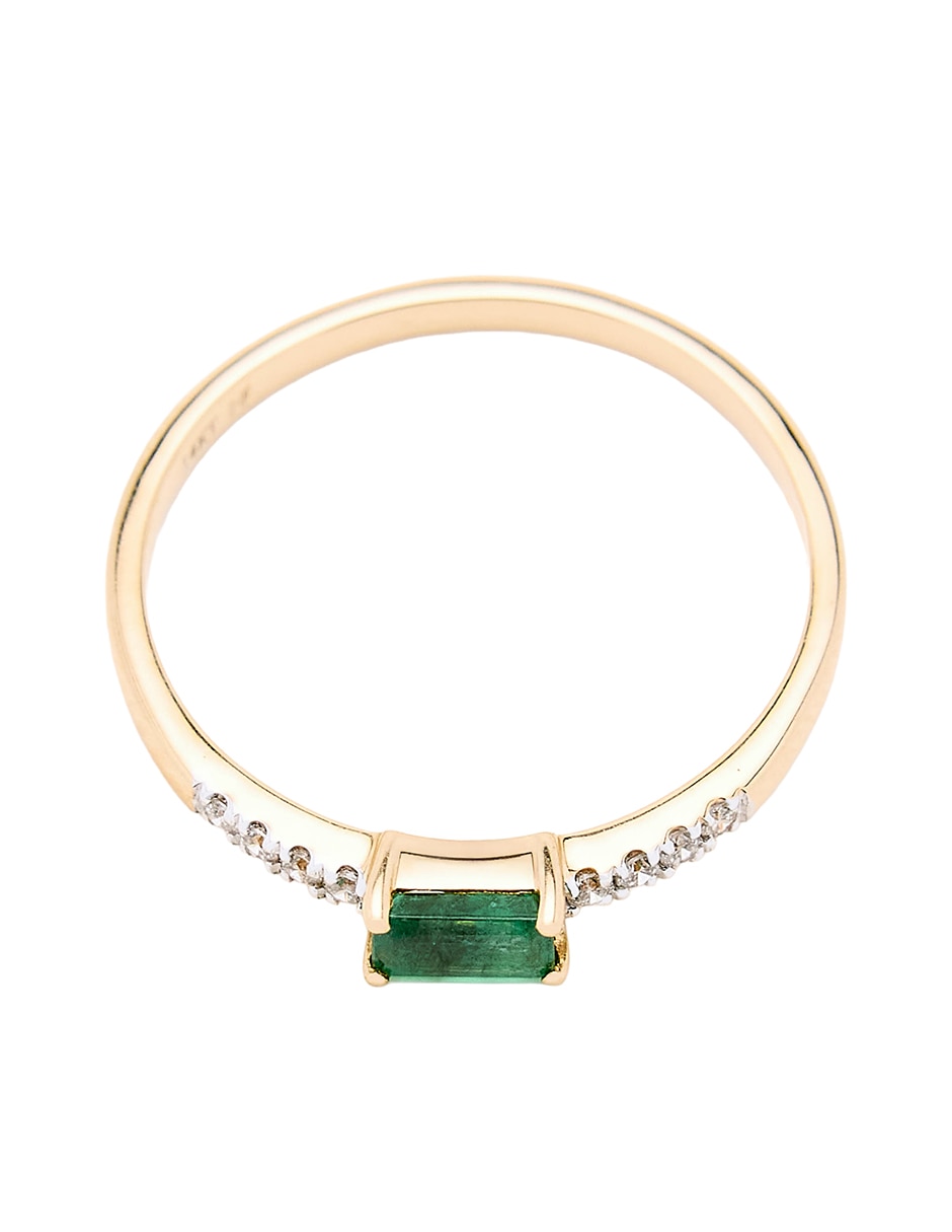 Anillo circular 14 k de oro amarillo esmeralda y diamante pulido 3
