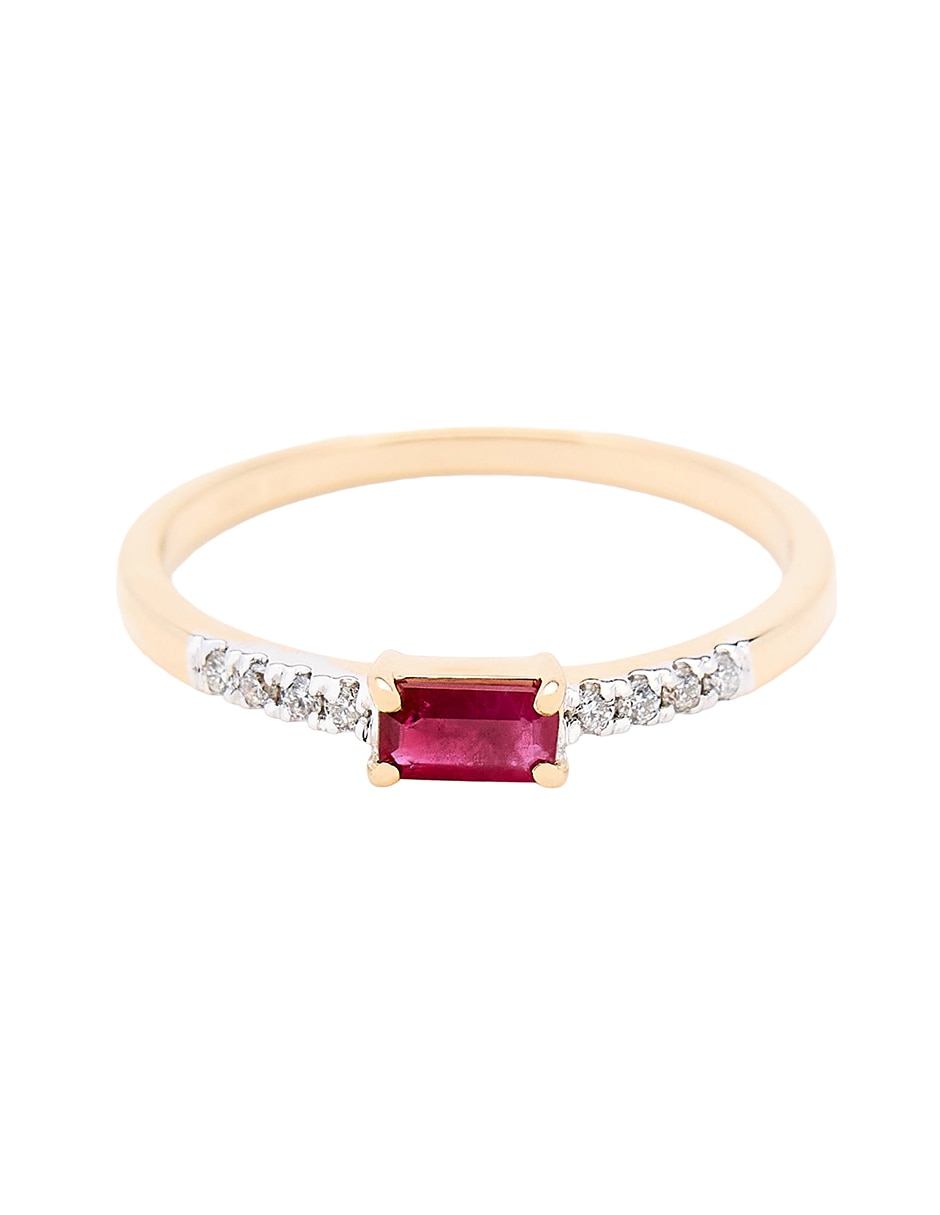 Anillo circular 14 k de oro amarillo rubí y diamante pulido Anillo circular 14 k de oro amarillo rubí y diamante pulido
