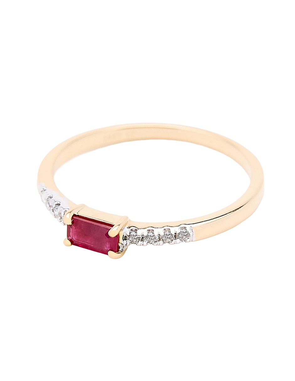 Anillo circular 14 k de oro amarillo rubí y diamante pulido 4