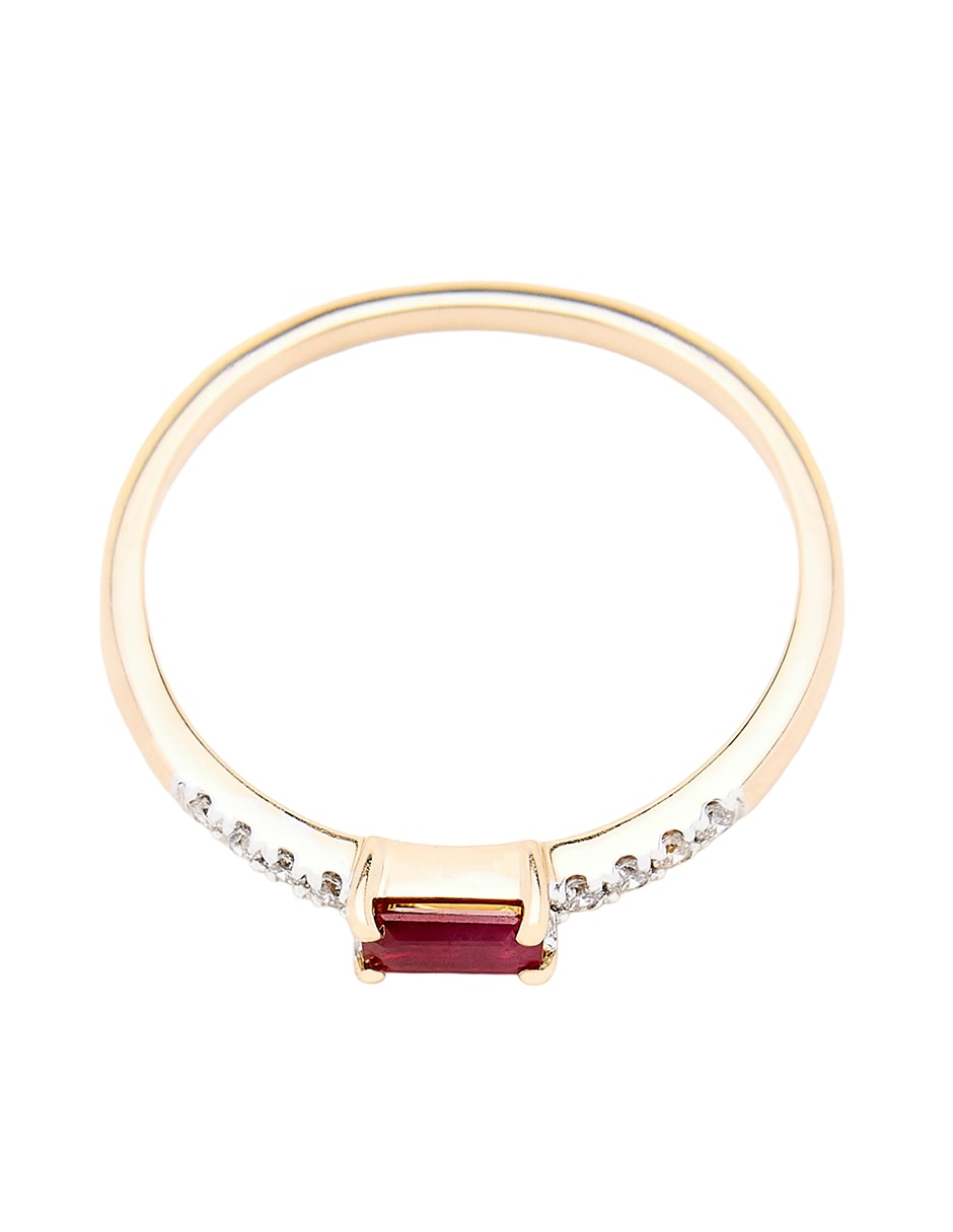 Anillo circular 14 k de oro amarillo rubí y diamante pulido 3