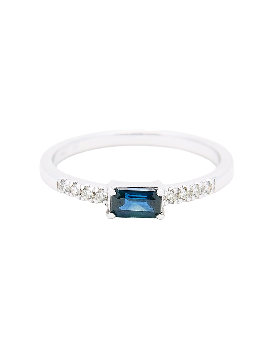 Anillo circular 14 k de oro blanco zafiro y diamante pulido