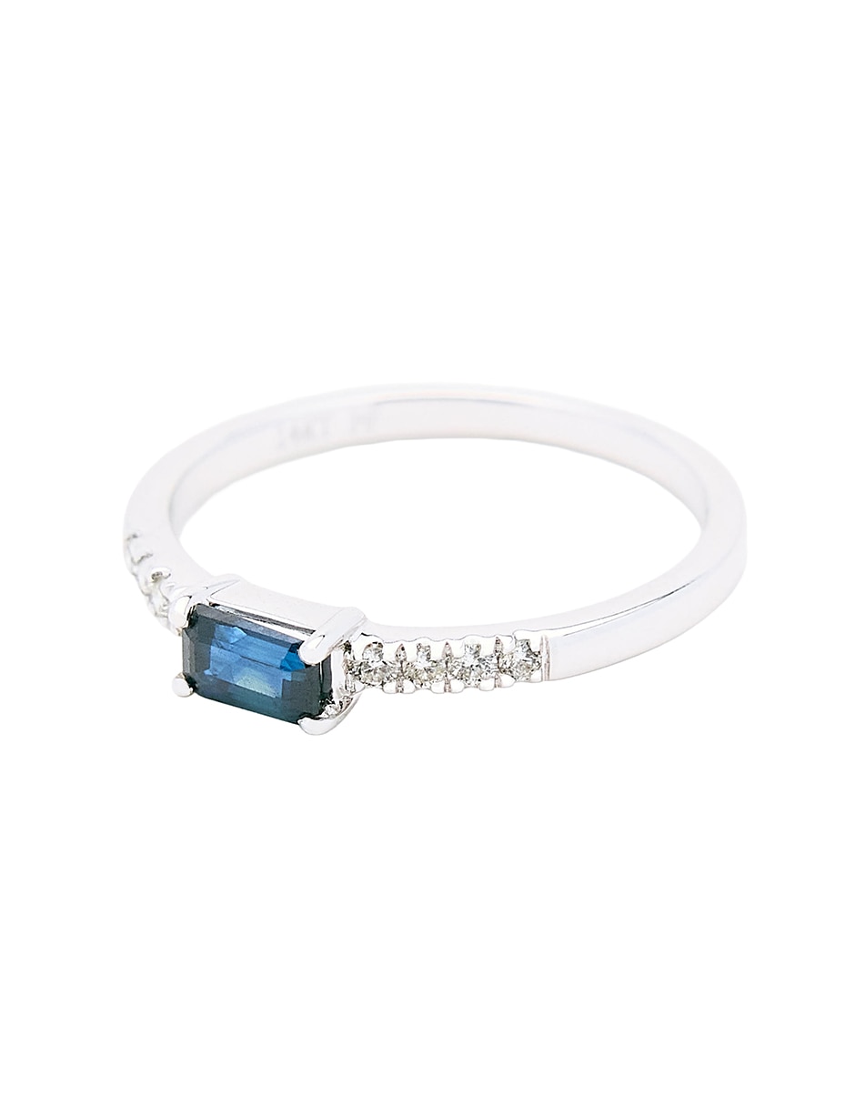 Anillo circular 14 k de oro blanco zafiro y diamante pulido 4