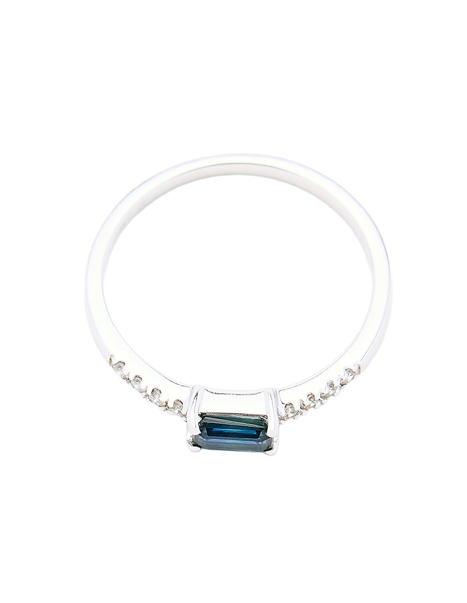 Anillo circular 14 k de oro blanco zafiro y diamante pulido 3