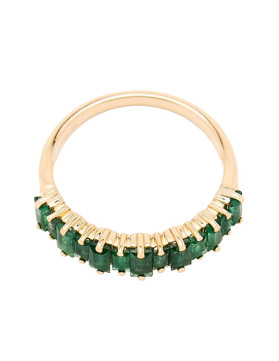 Anillo circular 14 k de oro amarillo esmeralda pulido 3