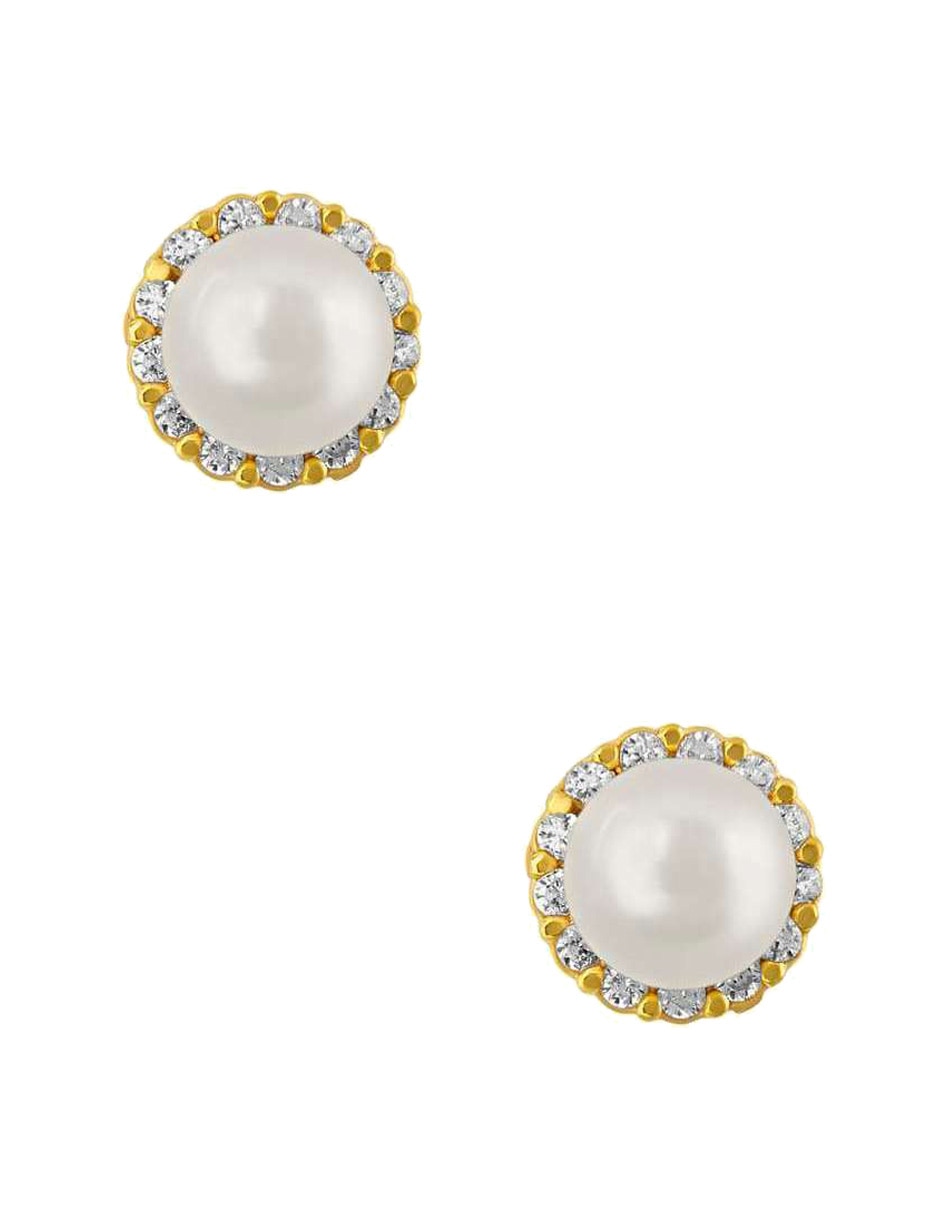 Broqueles Sabelli de oro amarillo 14 k con acabado pavé perla con zirconia