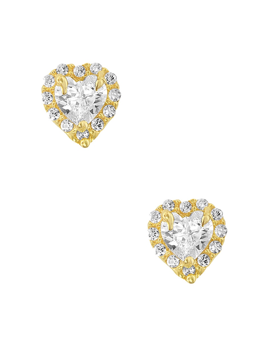 Broqueles de corazón Sabelli de oro amarillo 14 K con acabado pavé zirconia
