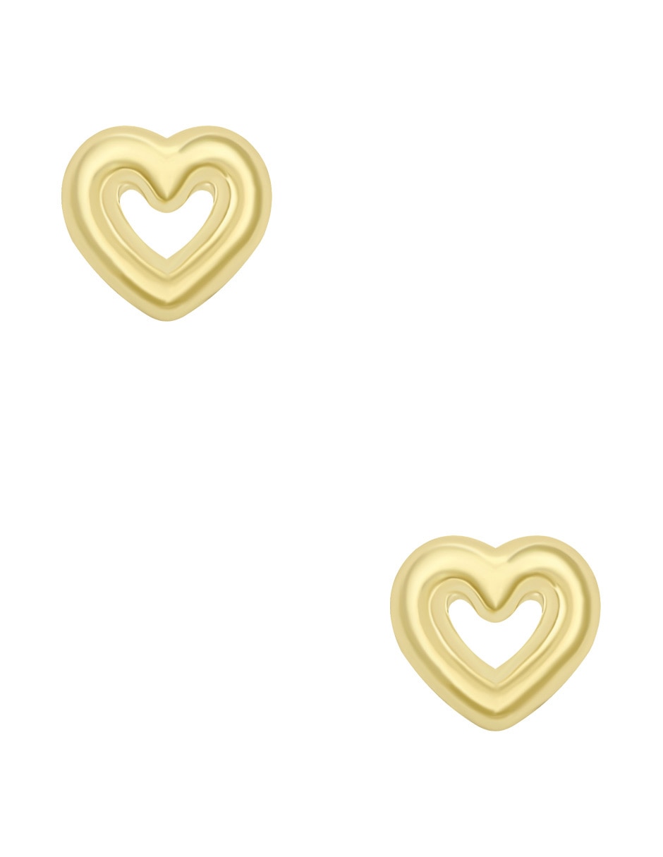 Broqueles de corazón de oro amarillo 14 K con acabado pulido 1