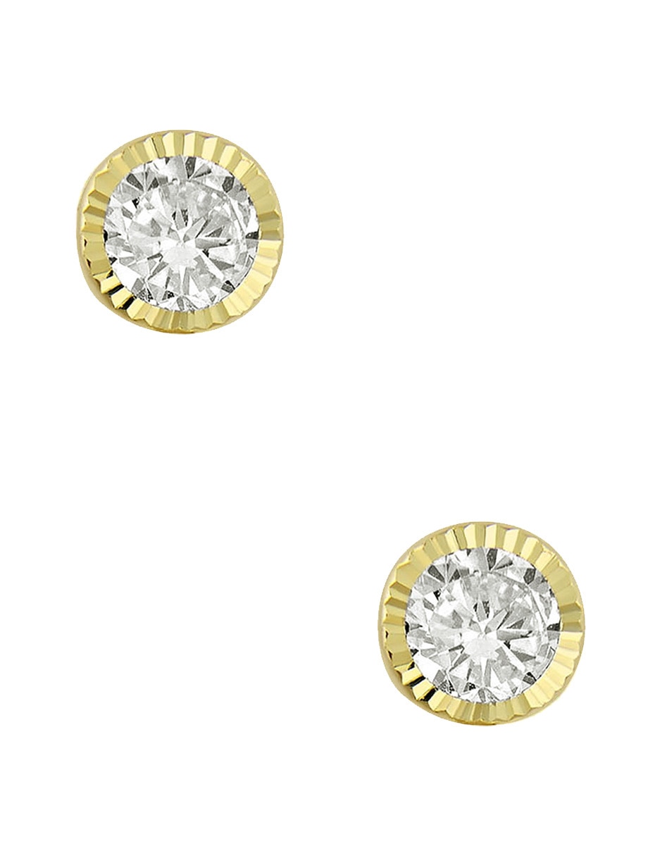 Broqueles redondos Sabelli de oro amarillo 14 K con acabado diamantado zirconia
