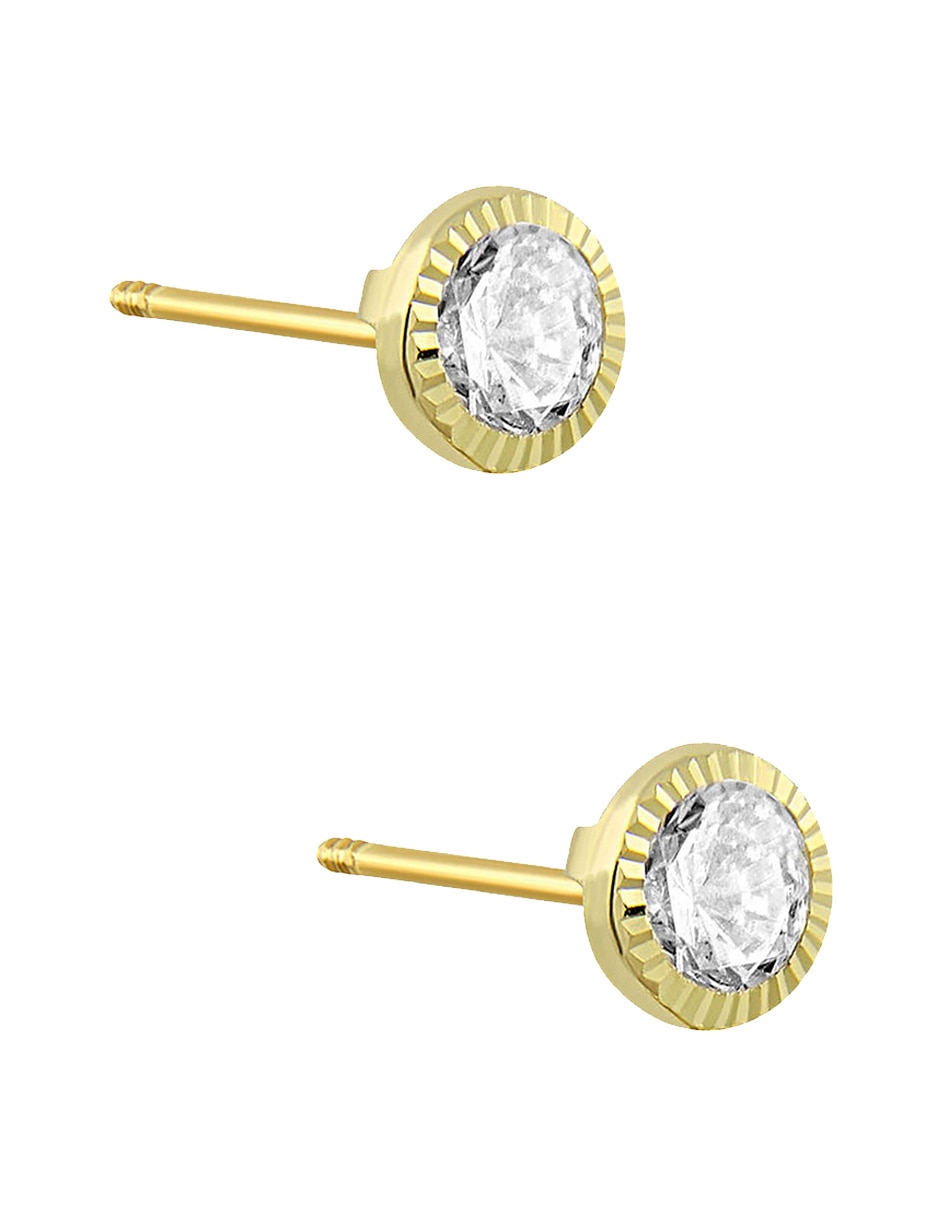 Broqueles redondos de oro amarillo 14 K con acabado diamantado zirconia Broqueles redondos de oro amarillo 14 K con acabado diamantado zirconia