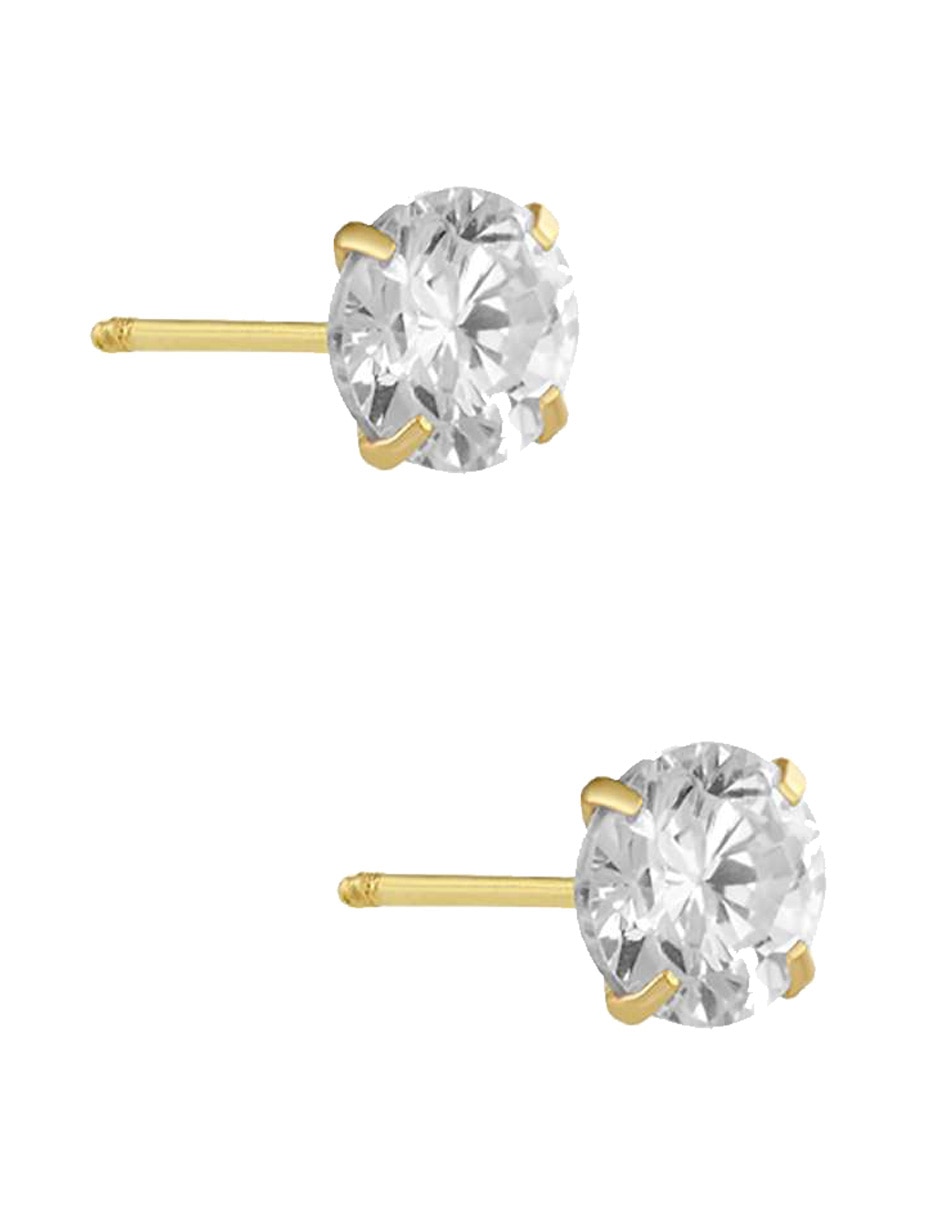 Broqueles redondos Sabelli de oro amarillo 14 K con acabado pulido zirconia